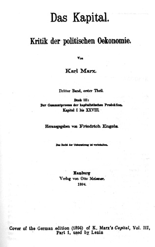 Cover of the German edition (1894) of K. Marx's Capital used by Lenin