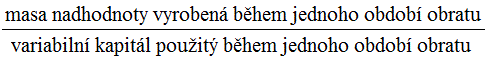 masa nadhodnoty vyroben� b�hem jednoho obdob� obratu / variabiln� kapit�l pou�it� b�hem jednoho obdob� obratu 
