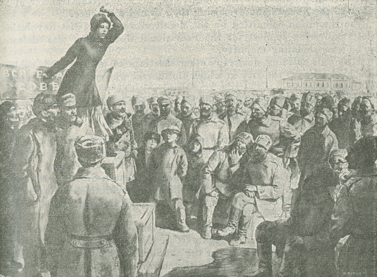Illustration of Ada Lebedeva addressing a crowd
