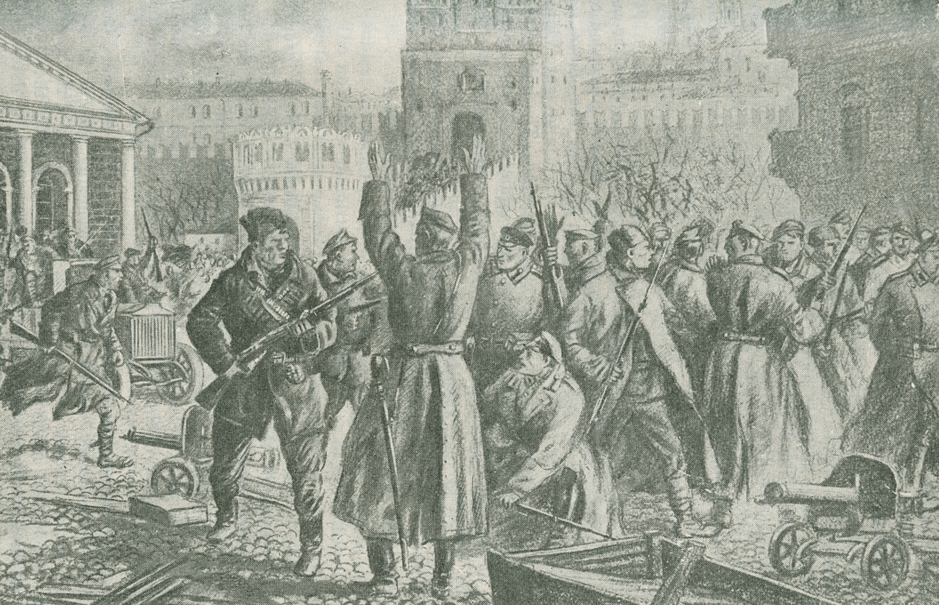 Excerpt from a drawing depicting cadets being disarmed